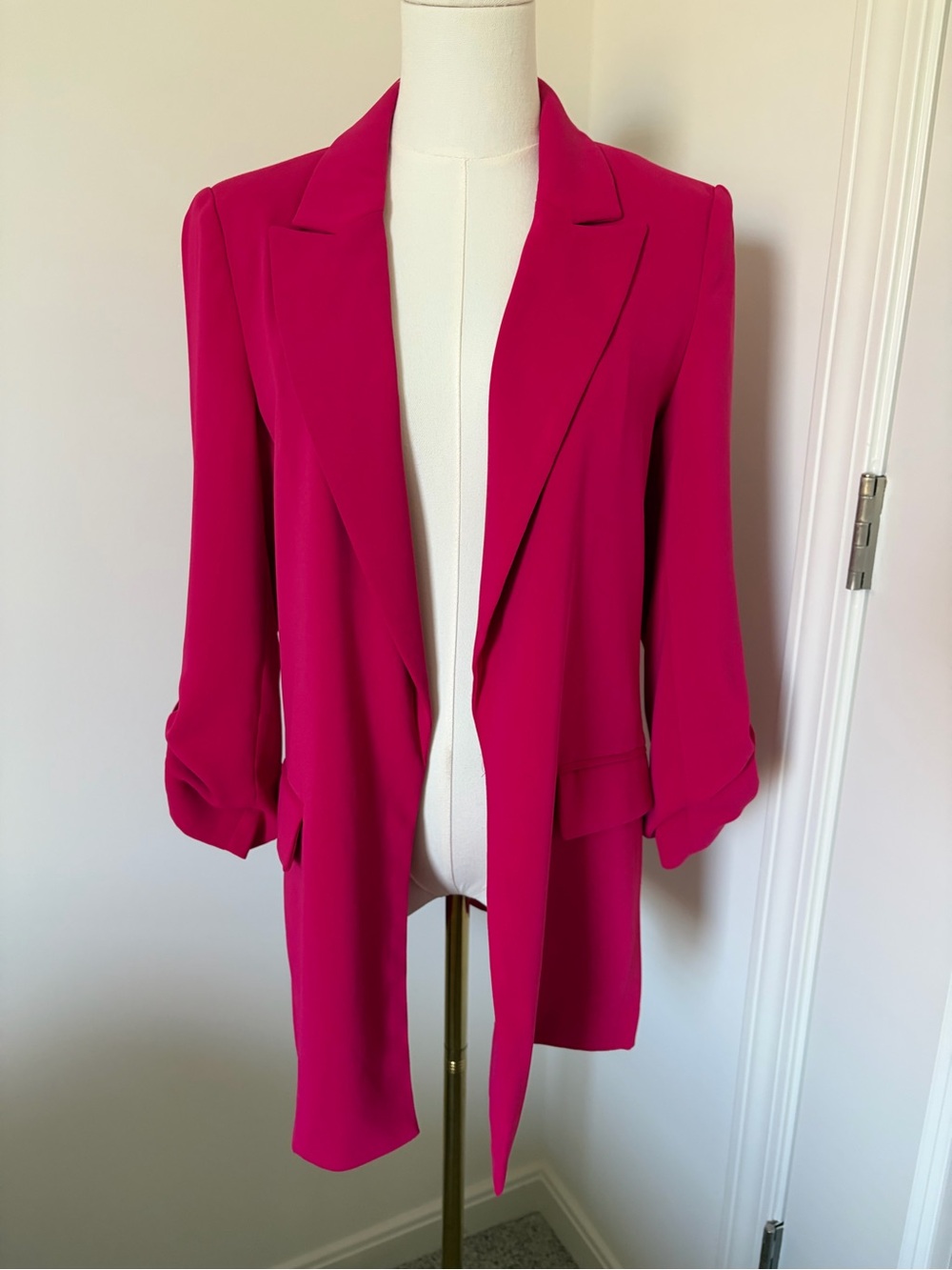 Philosophy Long Open-Front Blazer Jacket in Bright Pink